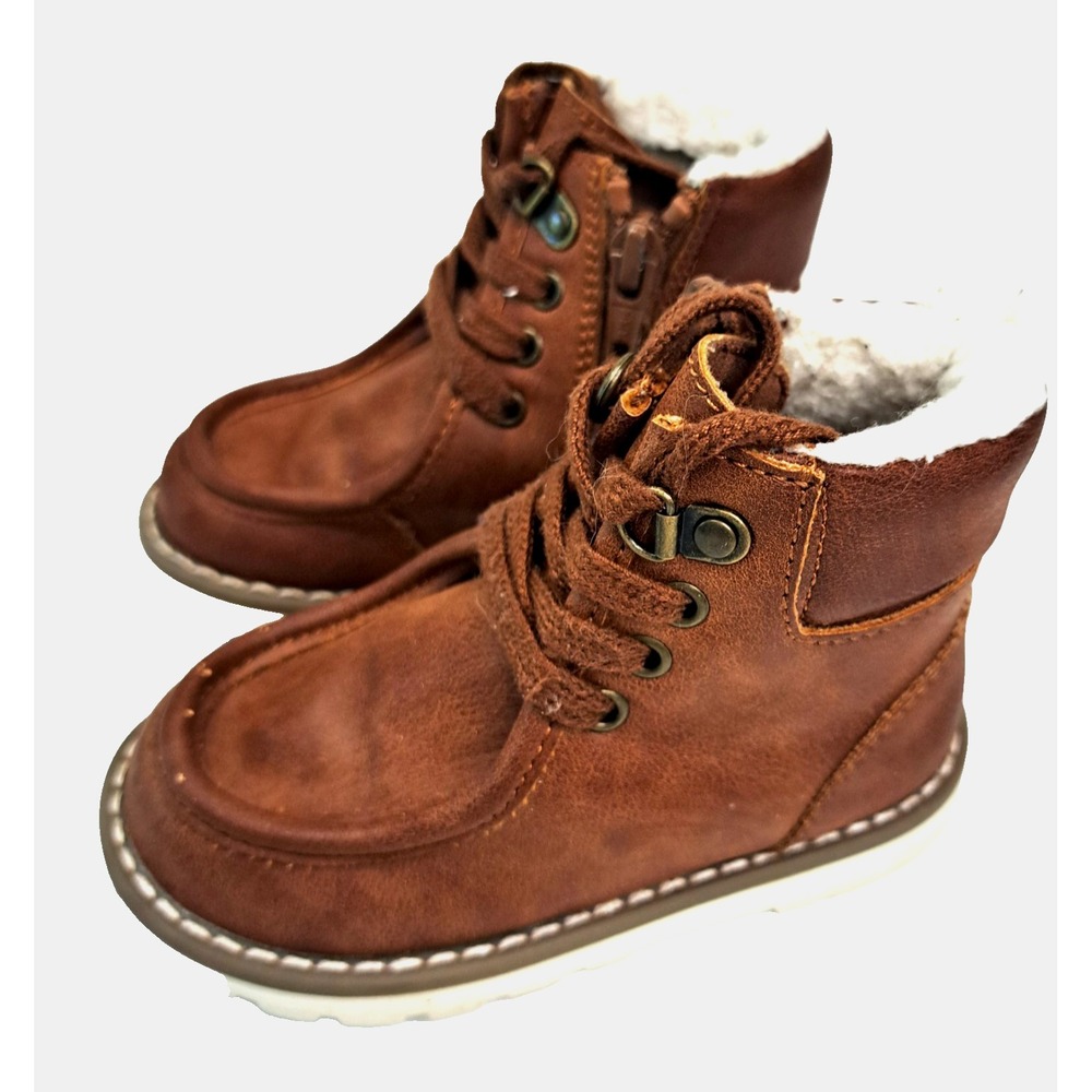 Old Navy Boots Boys Size 6 Brown Chukka Faux Leather Lined Ankle Preppy‎ Casual